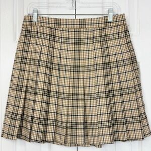 Bagatelle Collection Preppy Tan & Black Plaid Pleated Mini Skirt Medium